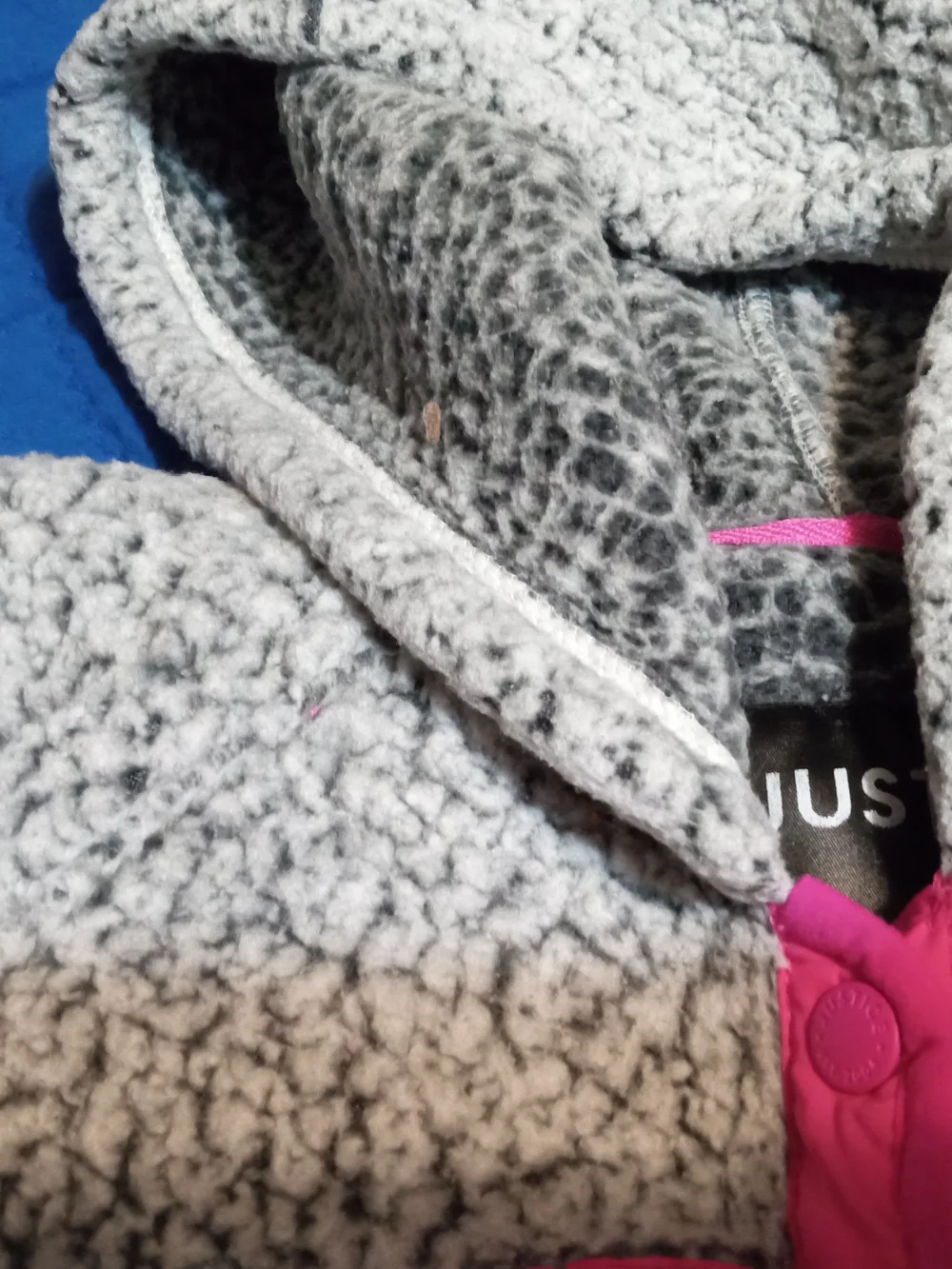 Justice Gray Sherpa Jacket with Hot Pink Accents